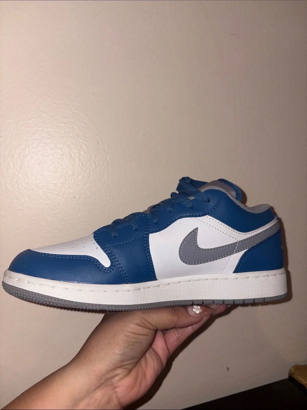 Air Jordan 1 Low-Top Sneakers in White and Blue